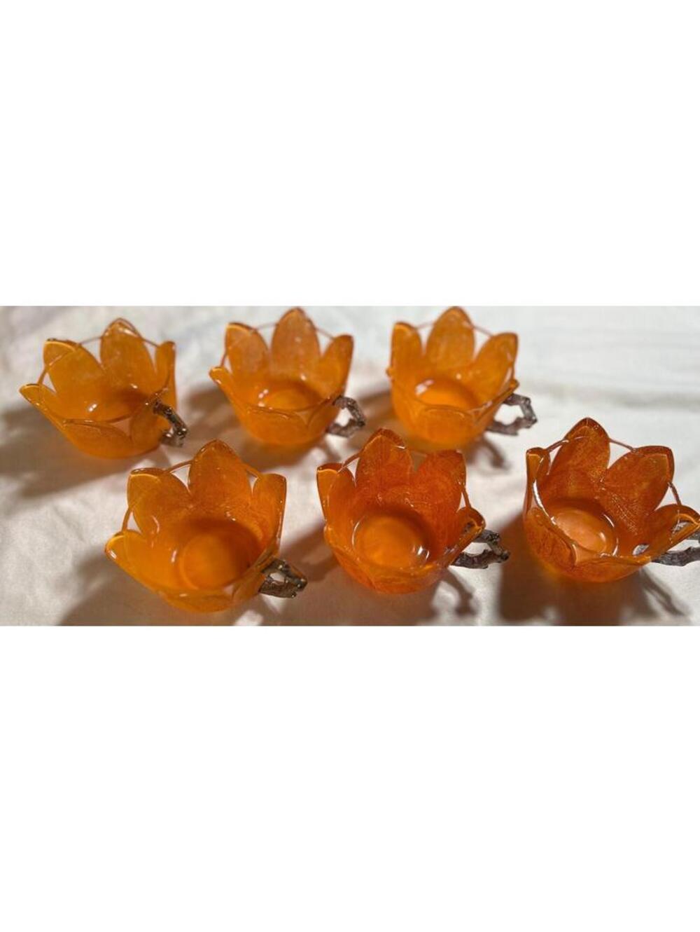 Antique 1906 Westmoreland Orange Rind Cups with Gold Vine Handles. Set of six.